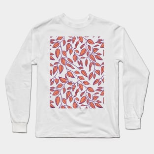 Minimalist Leaf Line Art Illustration as a Seamless Surface Pattern Design Long Sleeve T-Shirt